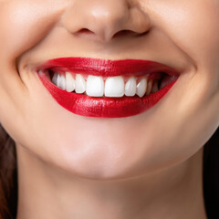 Fototapeta premium close up of a woman smiling, perfect teeth of a woman, dental care, advertising for whitening