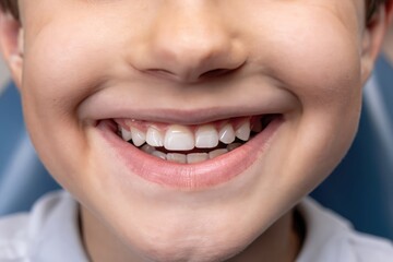 close up of a child smiling, lips of a kid, perfect smile, white teeth of a kid