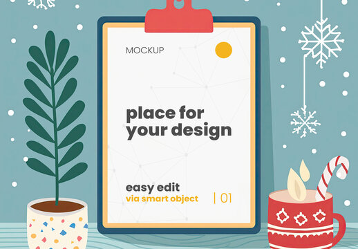 Christmash Illustration Snow Poster Frame Mockup Generative Ai