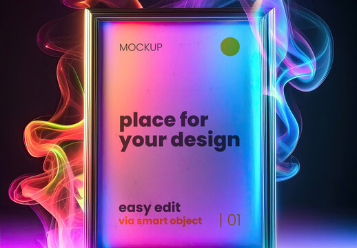Colorful Light Steam Smoke Poster Frame Mockup 02 Generative Ai