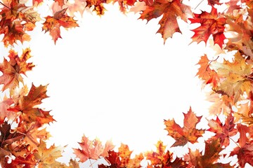 Autumn leaves scattered on a white background symbolizing fall season's colorful foliage