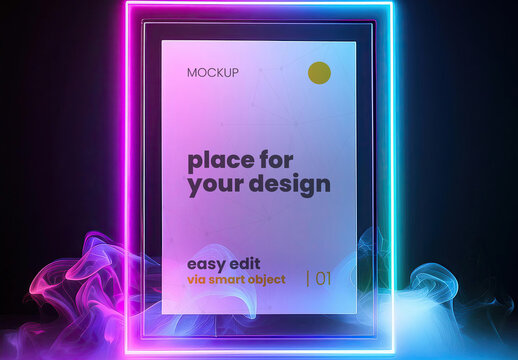 Colorful Neon Light Steam Smoke Poster Frame Mockup 02 Generative Ai