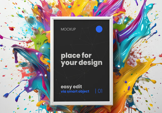 Colorful Paint Splash Poster Frame Mockup Illustrated 04 Generative Ai