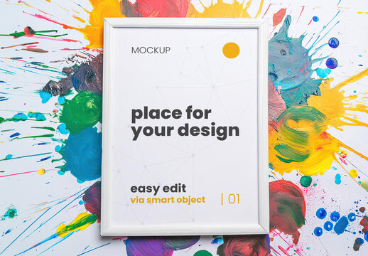 Colorful Paint Splash Poster Frame Mockup Illustrated Generative Ai