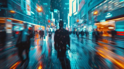 Naklejka premium Blurry Night in a Neon City Generative AI