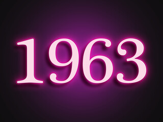 Pink glowing Neon light text effect of number 1963.