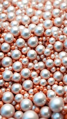 White and golden pearls, beads, 3d render balls, sphares, round shapes backgorund.