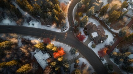 winter aerial view in the city