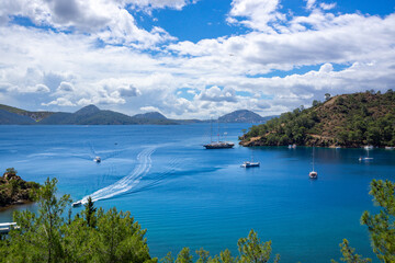 Luxury Yachts Anchored in the Kille Bay. Dalaman, Mugla - Turkey