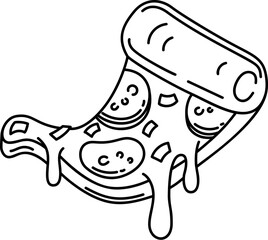 Pizza slice. Cartoon pizza illustration. Pizza with Melted cheese Cartoon Icon. Design element for emblem, poster, icon, menu. Vector illustration