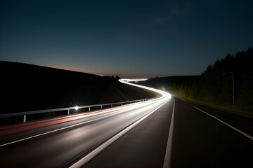 A long exposure photo of a highway at night. Generative AI