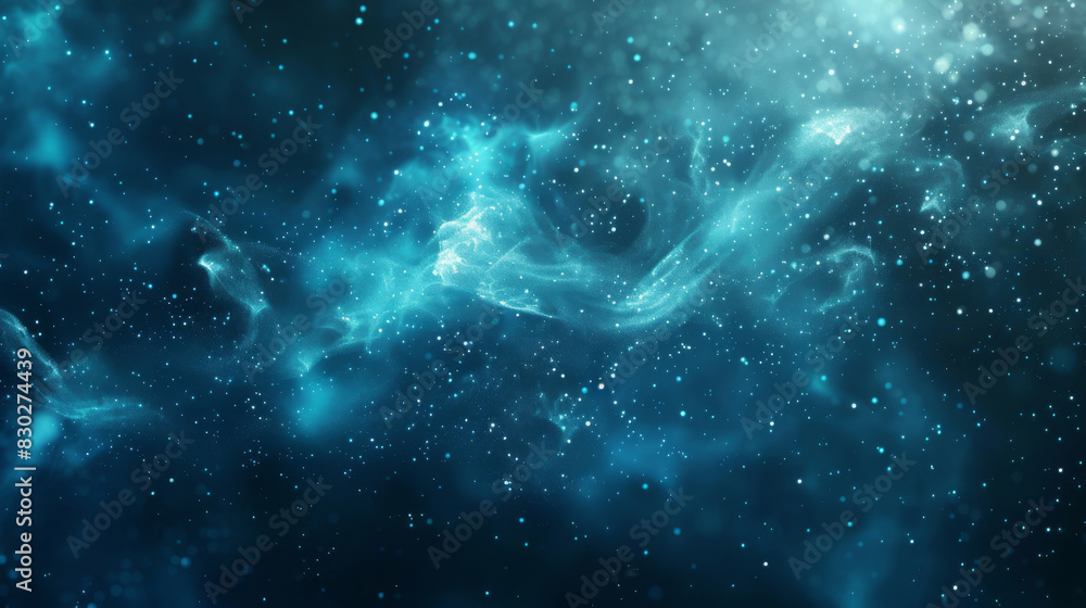 Poster abstract depiction of celestial dust clouds and glowing particles in a starry deep space scene