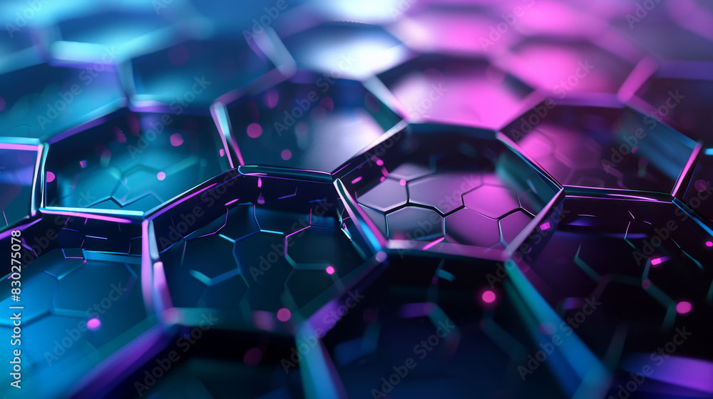 Poster Abstract digital illustration of a neon-lit hexagonal pattern, perfect for tech-themed designs
