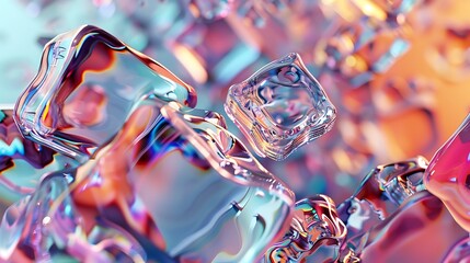 3D rendering of colorful glass or ice cubes floating in a liquid. The cubes are reflecting the light and creating a beautiful abstract pattern.