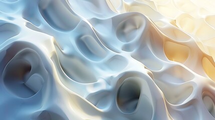 3D rendering of a white organic structure with smooth, flowing lines and a glossy surface, resembling a close-up of a coral reef or an alien landscape
