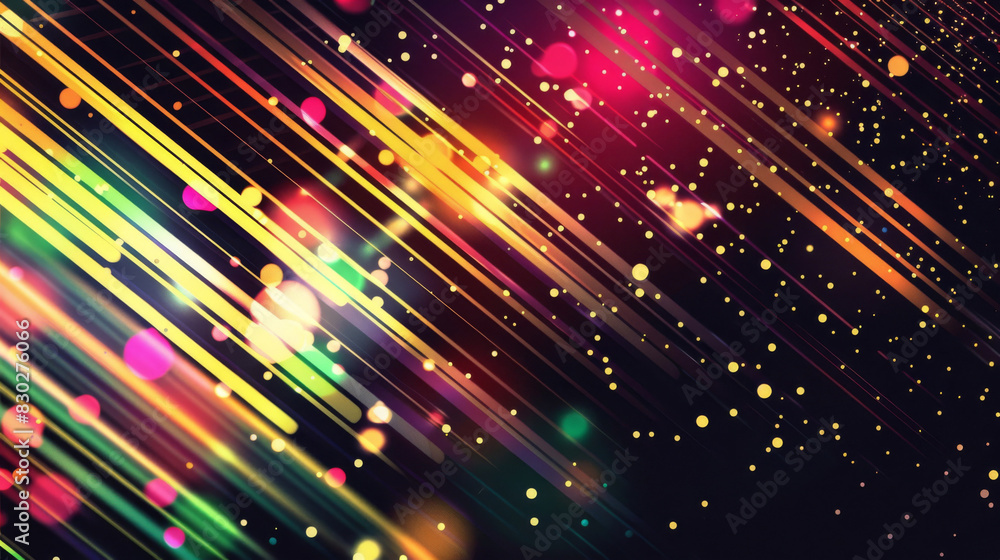Poster Colorful abstract background with diagonal streaks of light and floating particles