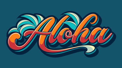 Aloha hand lettering text. Hawaii t-shirt print. Summer hello phrase in bright colours. Isolated vector template for poster, greeting card, bags, beach party invitation