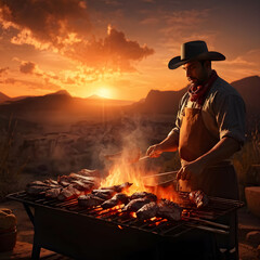 Churrasco Gaucho grilling meats on an open flame.