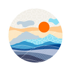 Landscape with mountains and hills. Natural scene illustration.