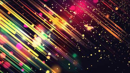 Colorful abstract background with diagonal streaks of light and floating particles