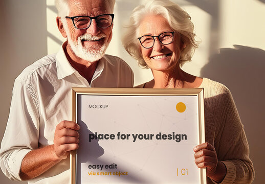 Couple Holding Landscape Frame Poster Image Mockup Generative Ai