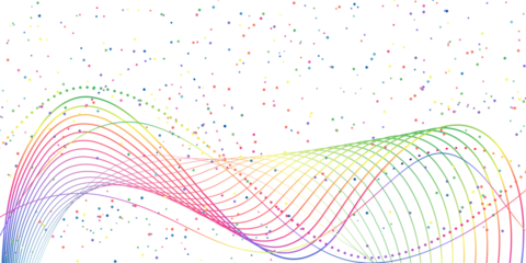 Abstract rainbow-colored wave lines and dots on a white background. This minimalist and vibrant design is perfect for presentations, web design, and creative projects