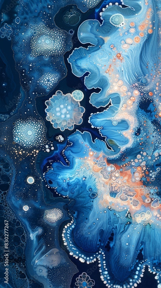 Poster vivid abstract artwork inspired by oceanic themes and fluid patterns. intricate details and organic 