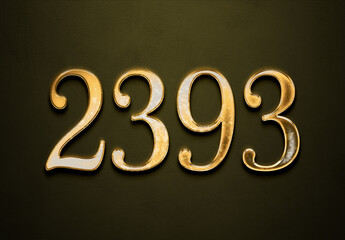 Old gold effect of 2393 number with 3D glossy style Mockup.	