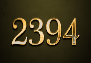Old gold effect of 2394 number with 3D glossy style Mockup.	