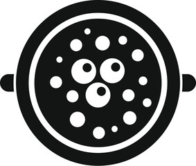 Simplified illustration of a top view paella pan in a bold black and white design