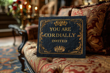 vintage invitation sign on a couch