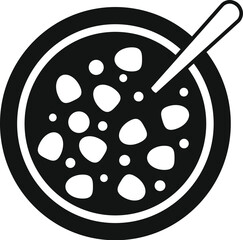 Isolated vector illustration of a soup bowl with spoon in a simple black and white style