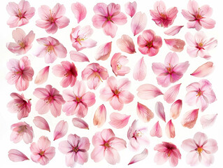 Arrangement of pink cherry blossom petals, highlighting their delicate beauty and intricate details.