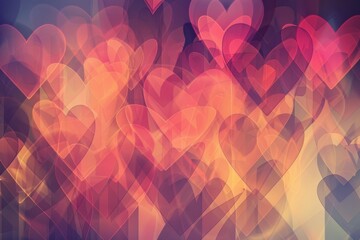 Hearts are arranged in a pattern of red and pink, love background 