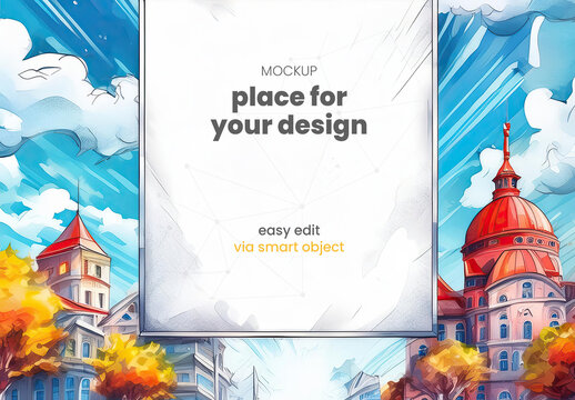 Digital Illustrated Detailed Poster Frame Billboard Mockup Generative Ai