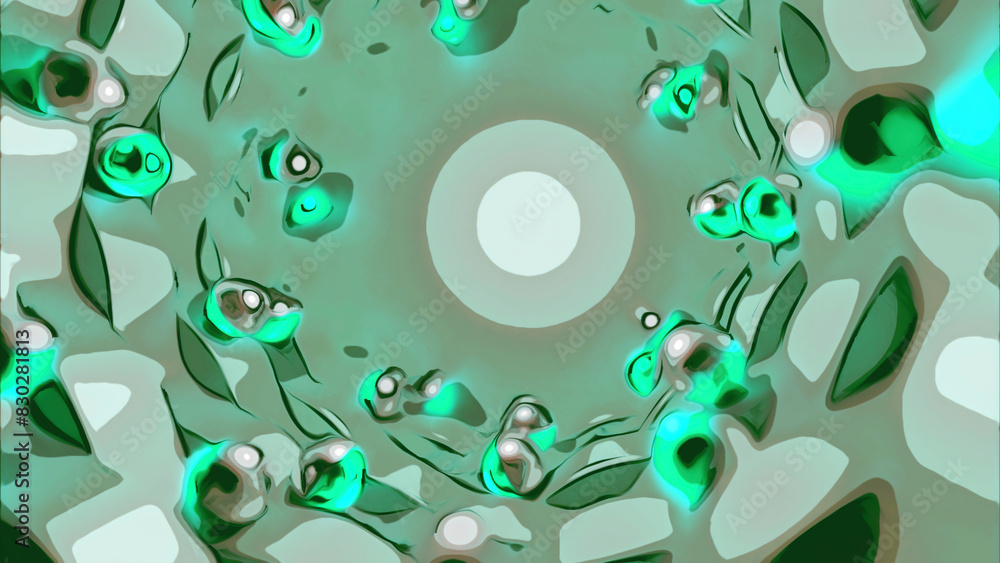 Poster sci fi background with technological tunnel. design. rolling tiny colorful spheres around the uneven