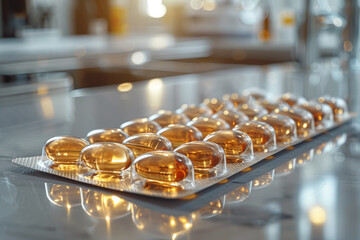 An empty blister pack discarded on a sterile countertop, symbolizing the completion of a course of medication. Concept of medication adherence and treatment completion. Generative Ai.