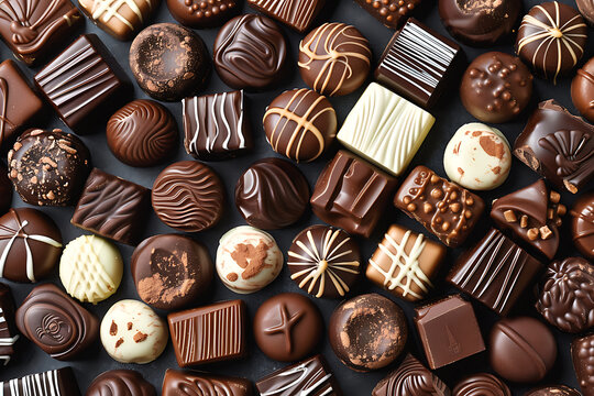 various chocolates background, confectionery concept, sweet lover wallpaper, present for woman valentine birthday wedding day, world chocolate day, top view