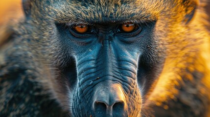 Close up of a baboon viewed closely