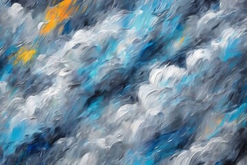 Abstract blue oil paint brushstrokes texture creating artistic background