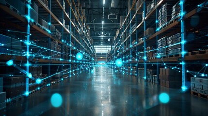 Futuristic Smart Warehouse with Digital Connectivity, Generative AI