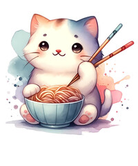 Kawaii Cat Ramen Anime Eating Cute Noodles
