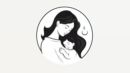 Mother Embracing Sleeping Child in Tender Illustrated Scene