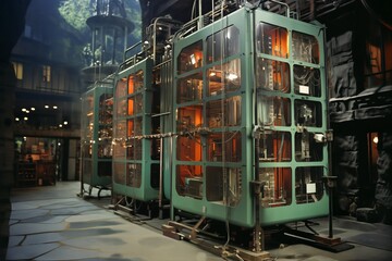 retro analog device for industry and scientific research and measurements, in interior of laboratory, concept of retro futurism lamp electronics