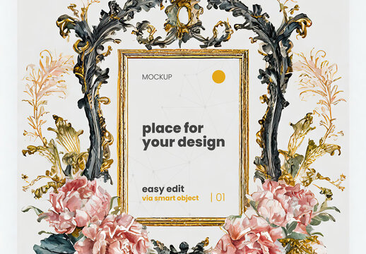 Elegant Baroque Illustration Scene Poster Frame Mockup 02 Generative Ai