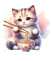 Kawaii Cat Ramen Anime Eating Cute Noodles