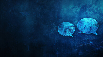 Illustration of two speech bubbles on a blue grunge textured background