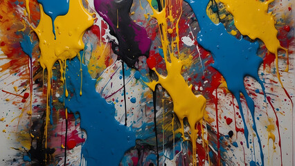 A vivid image displaying colorful paints dripping down across a vertical canvas creating a sense of motion