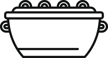 Simplistic black and white line drawing of a cooking pot with lid, suitable for various designs