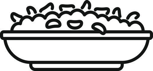 Outline vector illustration of a bowl filled with rice, suitable for menu graphics
